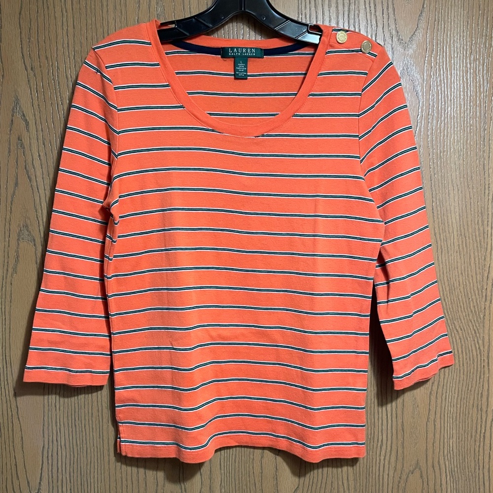 EUC Lauren Ralph Lauren Orange Striped Tee